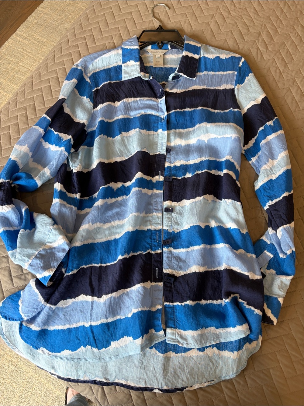 Multiples Blue Striped Button-Back Tunic